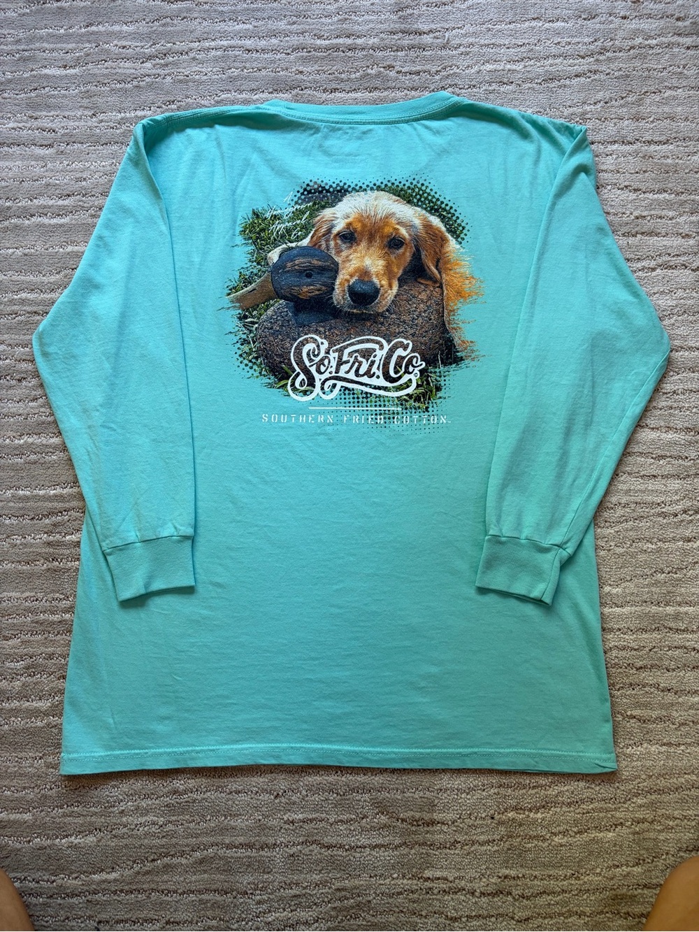 Southern Fried Cotton Youth Green Dog Graphic Long Sleeve Shirt